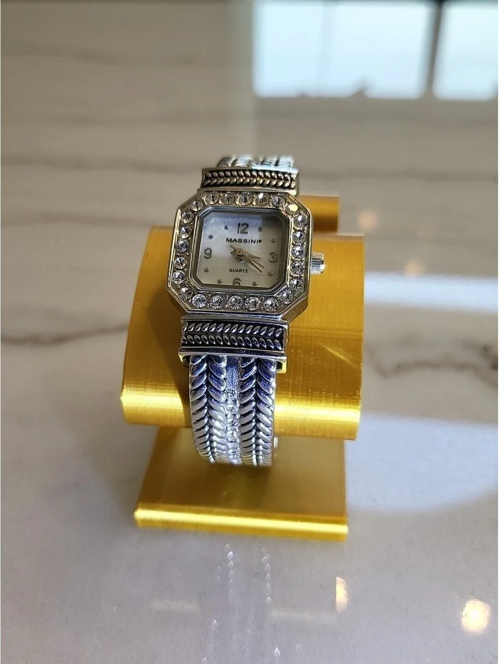 Vtg Massini Womans Watch Bangle OSFA New Battery Silvertone 23mm Works EUC
